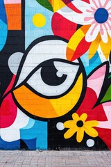 Naklejka premium Mural showcasing the journey to nirvana with bright, abstract urban colors