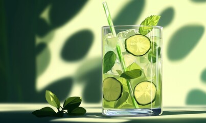 Cucumber and mint infused water with ice.