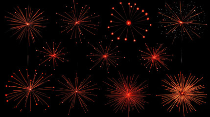 Fototapeta premium Bright red fireworks on black night sky