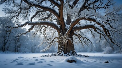 Majestic Snow-Covered Tree in Winter