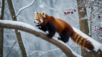 Red Panda in Snowy Forest