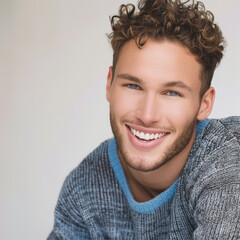 Obraz premium Handsome man in a blue sweater 