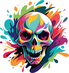 Fototapeta premium Vector illustration of a skull adorned with roses and a ribbon, designed for a Christmas t-shirt