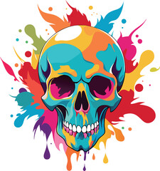 Fototapeta premium Vector illustration of a skull adorned with roses and a ribbon, designed for a Christmas t-shirt