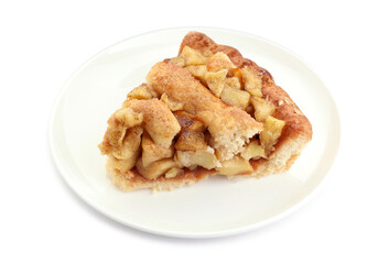 Slice of homemade apple pie isolated on white