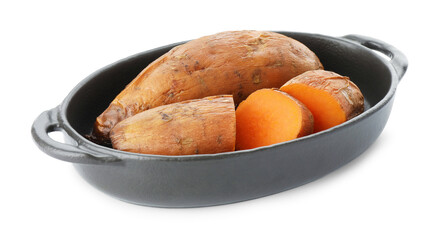 Tasty cooked sweet potatoes isolated on white