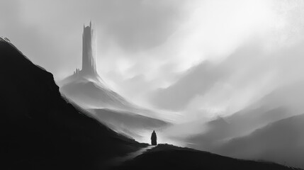 Solitude in the Misty Mountains - Dramatic Landscape in Black and White