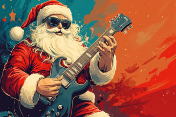 Cool punk rock Santa Claus. Christmas illustration with a place for text.