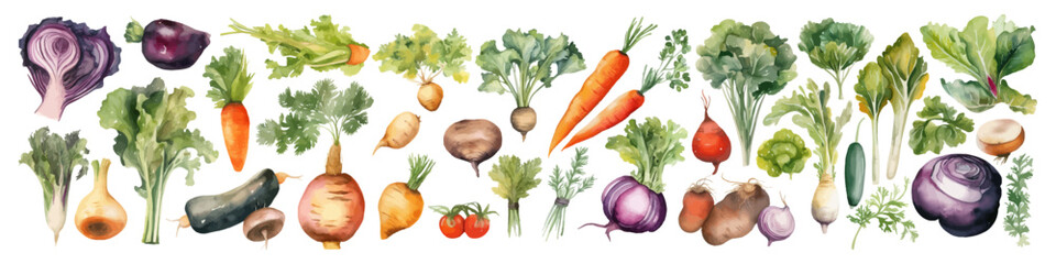 Watercolor vegetable collection. Food illustration set. Thanksgiving day.