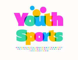 Vector colorful logo Youth Sports. Bright cool Font. Creative Alphabet Letters and Numbers set