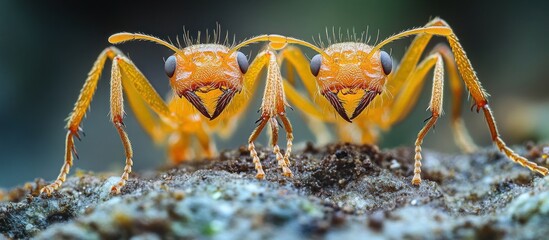 Fototapeta premium Two Orange Ants Facing the Camera