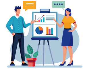 Business presentation with charts and graphs, showcasing teamwork