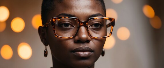 Portret kobiety w okularach z bursztynowymi oprawkami