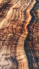 Naklejka premium Close-up of a wood grain with a dark and light brown color. The wood is smooth and has a natural, rustic look.