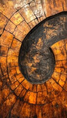 Fototapeta premium Closeup of a wood texture, the grain and rings are visible with a dark spiral in the center.