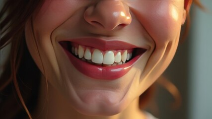 Obraz premium Laughing woman mouth with beautiful healthy white teeth on a white background. Place for text