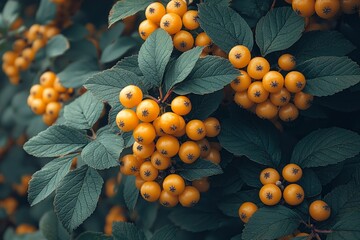 Close-up of Yellow Berries on a Green Leafed Branch