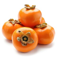 Group of Ripe Persimmon or Kaki isolated on white background, ripe tropical natural fruit concept