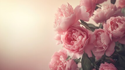 Fresh bunch of pink peonies and roses with copy space.