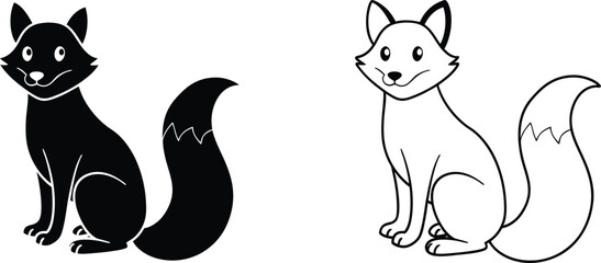 Black and White Fox Illustration, Cartoon Animal