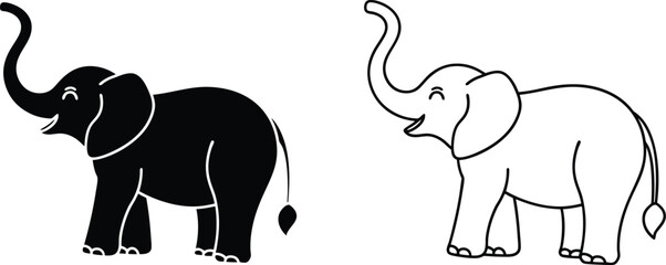 Two Elephant Illustrations, Black and White © Bappaditya Roy