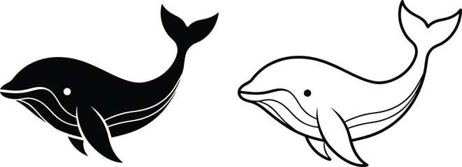 Black and White Whale Silhouettes