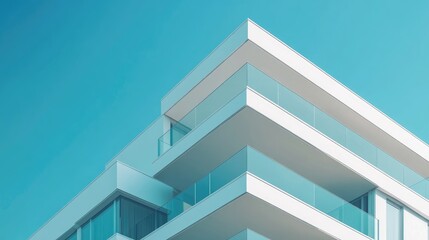 Detail of Modern residential apartment flat building exterior. Fragment of New luxury house and home complex. Part of City Real estate property and condo architecture. Copy space. Blue sky.