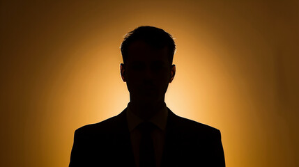 A silhouette portrait of a businessman with a mysterious expression, focusing on intrigue and...