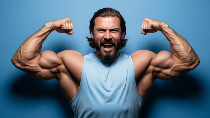 Muskularny mężczyzna napinający bicepsy