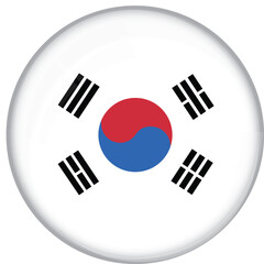 South Korea flag with glossy rounded button for football team and national emblem