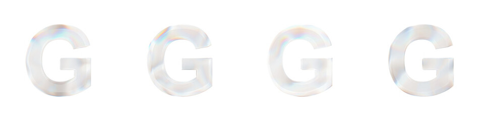 Set of 4 3d letter G with glass distortion effect isolated on a transparent background. 3d transparent elements for graphic design.