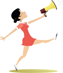 Young woman, megaphone and news. 
Pretty young woman with megaphone makes announcement. Isolated on white background
