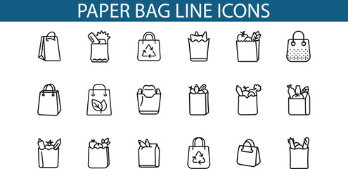 Paper Bag Line Icons Set For Shopping Design