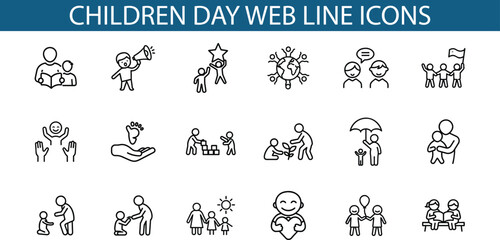 Children Day Web Line Icons Set Design