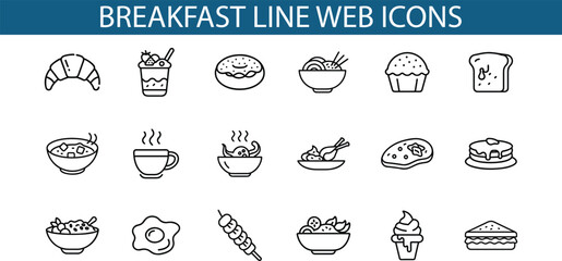 Breakfast Line Web Icons Set Food Design