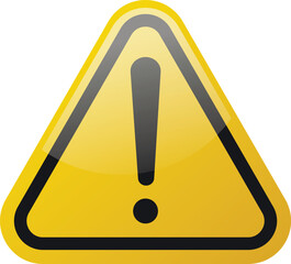 Hazard symbol in yellow color with exclamation symbol in shiny glossy style. Warning Sign. Danger warning icon. Exclamation mark. 