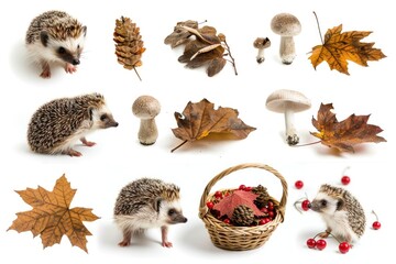 Obraz premium A collection of colorful hedges and autumn leaves on the ground