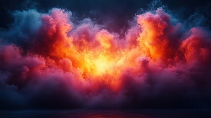 Fototapeta premium dramatic illustration of neon smoke bursting outward creating a mystical atmosphere with deep colors and an empty center inviting viewers to imagine what lies beyond the vivid fog