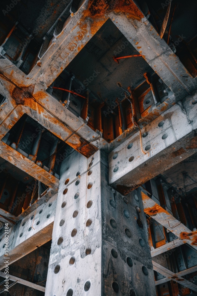 Aufkleber close-up view of a metal structure with holes, suitable for industrial or technical use