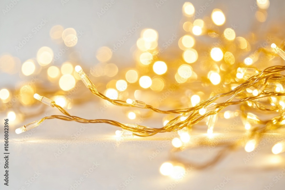 Poster Close-up view of a string of fairy lights with a blurred background