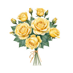 Yellow rose bouquet with isolated background, Minimalist watercolor yellow roses with isolated background, Yellow rose bouquet with isolated background.