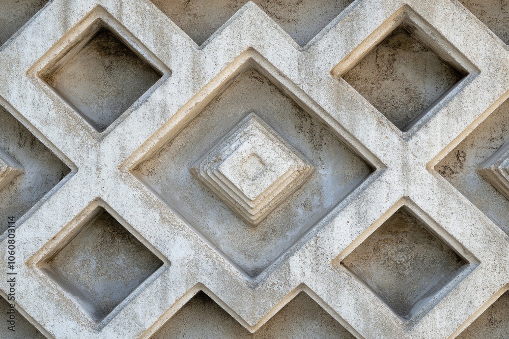 Poster A close-up view of a cement wall featuring square patterns and textures