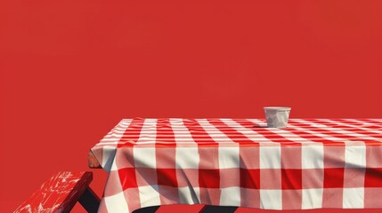 A tablecloth with red and white checks, ideal for rustic or vintage themed events