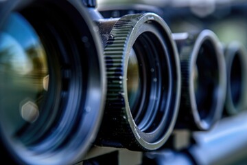 A close-up shot of a camera lens with a blurred background