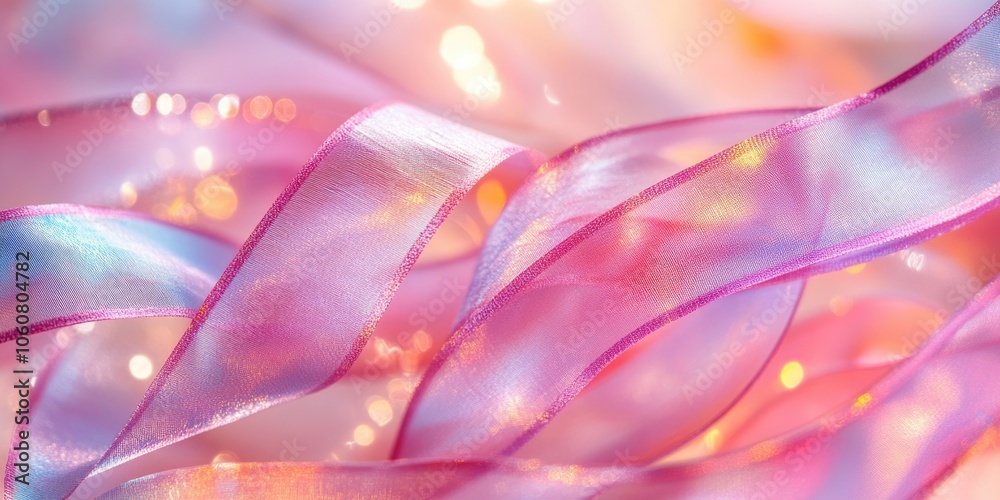 Poster a close-up view of a pink and blue ribbon, perfect for use in designs related to unity, solidarity, 