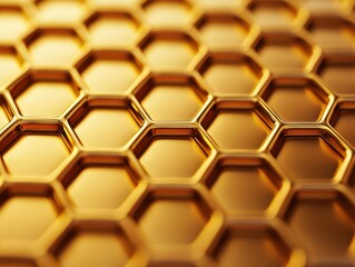 Obraz premium Honeycomb closeup, vibrant golden color and detailed hexagonal patterns of the honeycomb structure