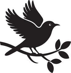 A Bird seating on the tree branch silhouette vector, Bird Sitting on Tree Branch Silhouette Vector: Elegant Nature-Inspired Graphic for Tranquil and Scenic Design Projects