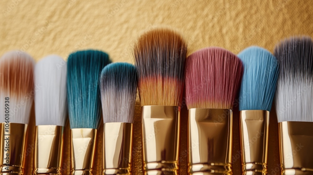 Poster A collection of paintbrushes placed neatly on a table, ready for use