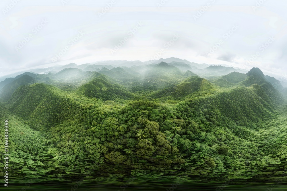 Poster a scenic view of a lush green mountain range with rolling hills and peaks