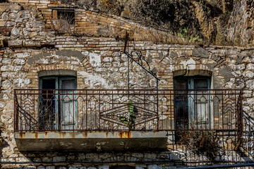 Abandoned ruins of the ghost town of Craco. A city abandoned due to an earthquake in the late 20th century. Province of Matera, Basilicata, Italy